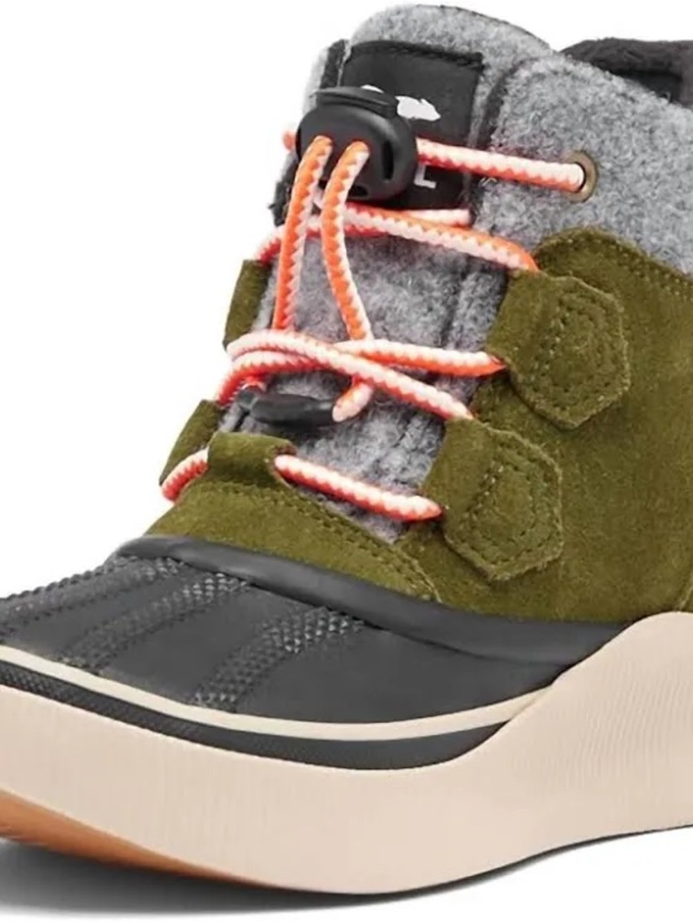 Big Kids “Out N About” Sorel Olive Green Outdoor Lace-Up Bootie Out